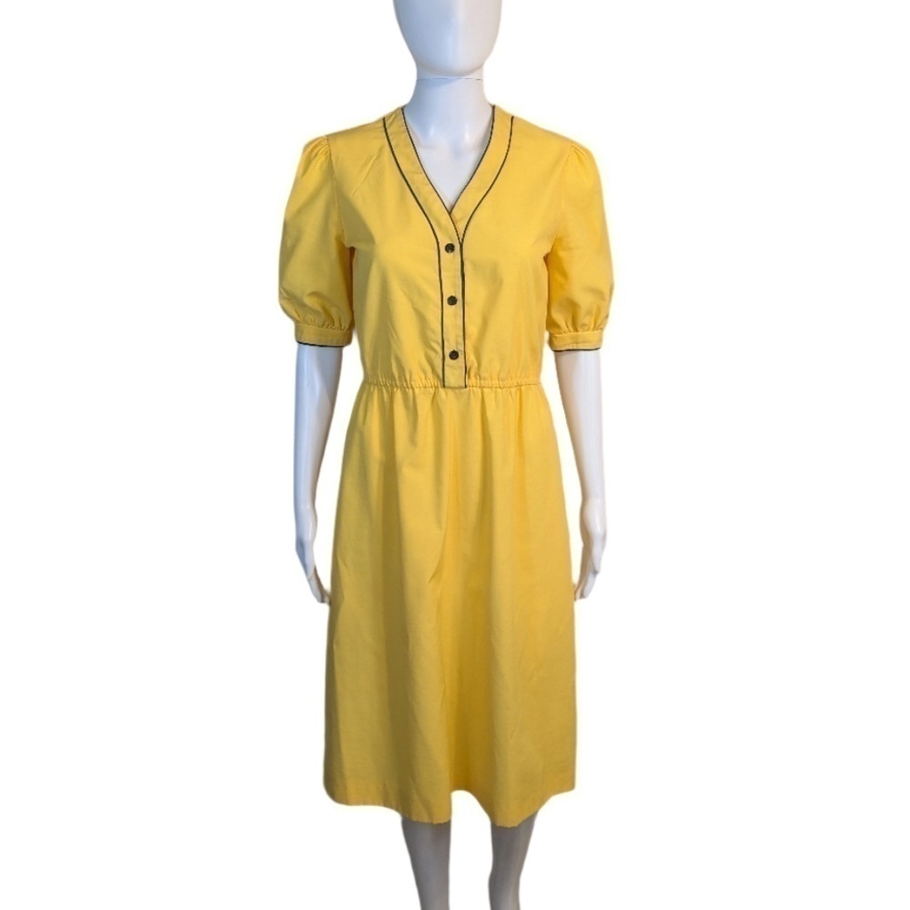 Vintage Jerell Yellow & Navy Half Button Down Dress Size 7